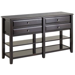 Large Rubbed Black Console Table With Knobs