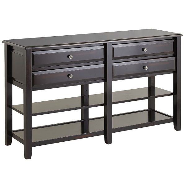 Large Rubbed Black Console Table With Knobs