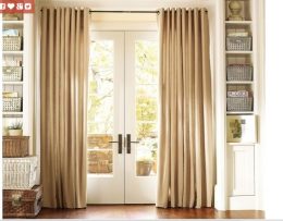 Pleated Curtain For Sliding Glass Door Hangin On Black Rods