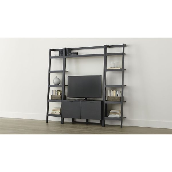 Sawyer Grey Leaning Media Stand With Two 18 Bookcases