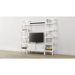Sawyer White Media Stand With Media Shelf And Two 18 Bookcases