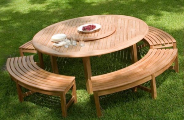 Teak Outdoor Chesapeake 6ft. Round Table And Benches