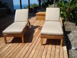 Teak Outdoor Peninsula Chaise Lounge Chairs